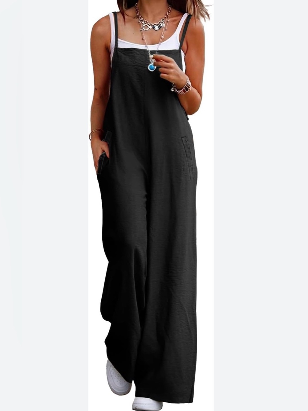 Yesno Black 100% Cotton Wide-Leg Jumpsuit